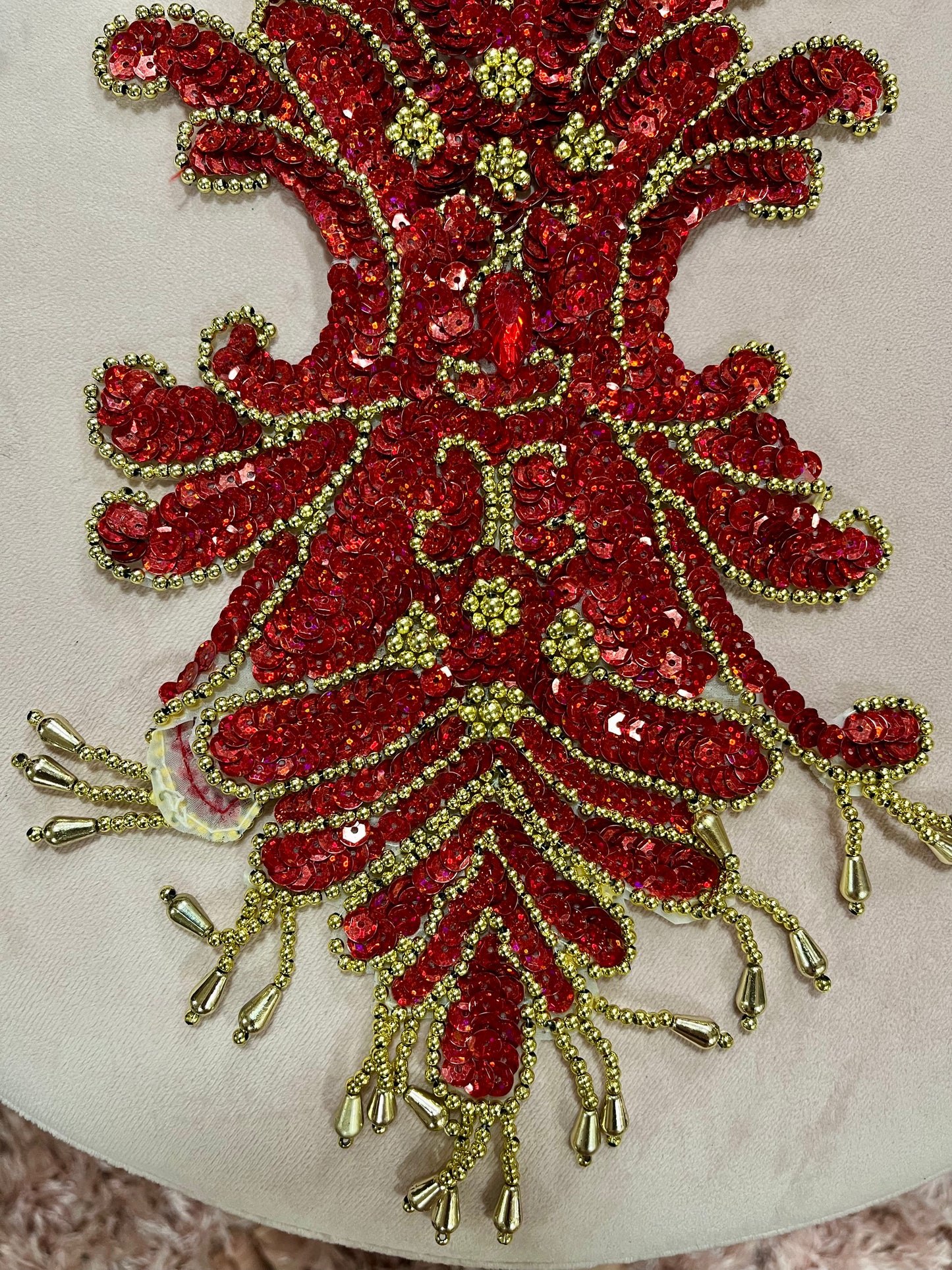 Large Red Sequin and Gold Beaded Appliqué