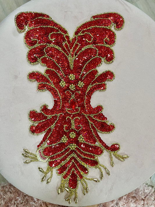 Large Red Sequin and Gold Beaded Appliqué