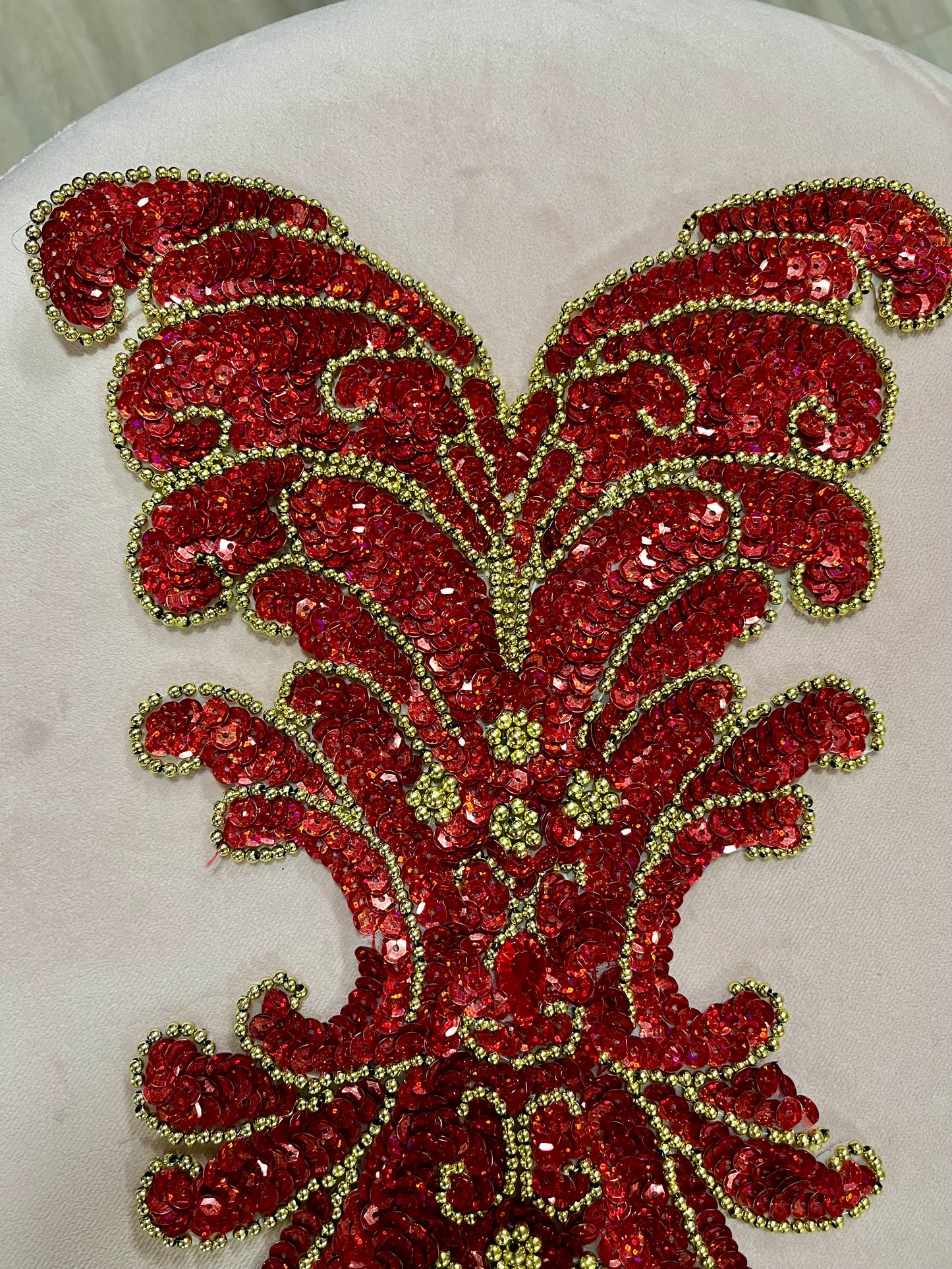 Large Red Sequin and Gold Beaded Appliqué