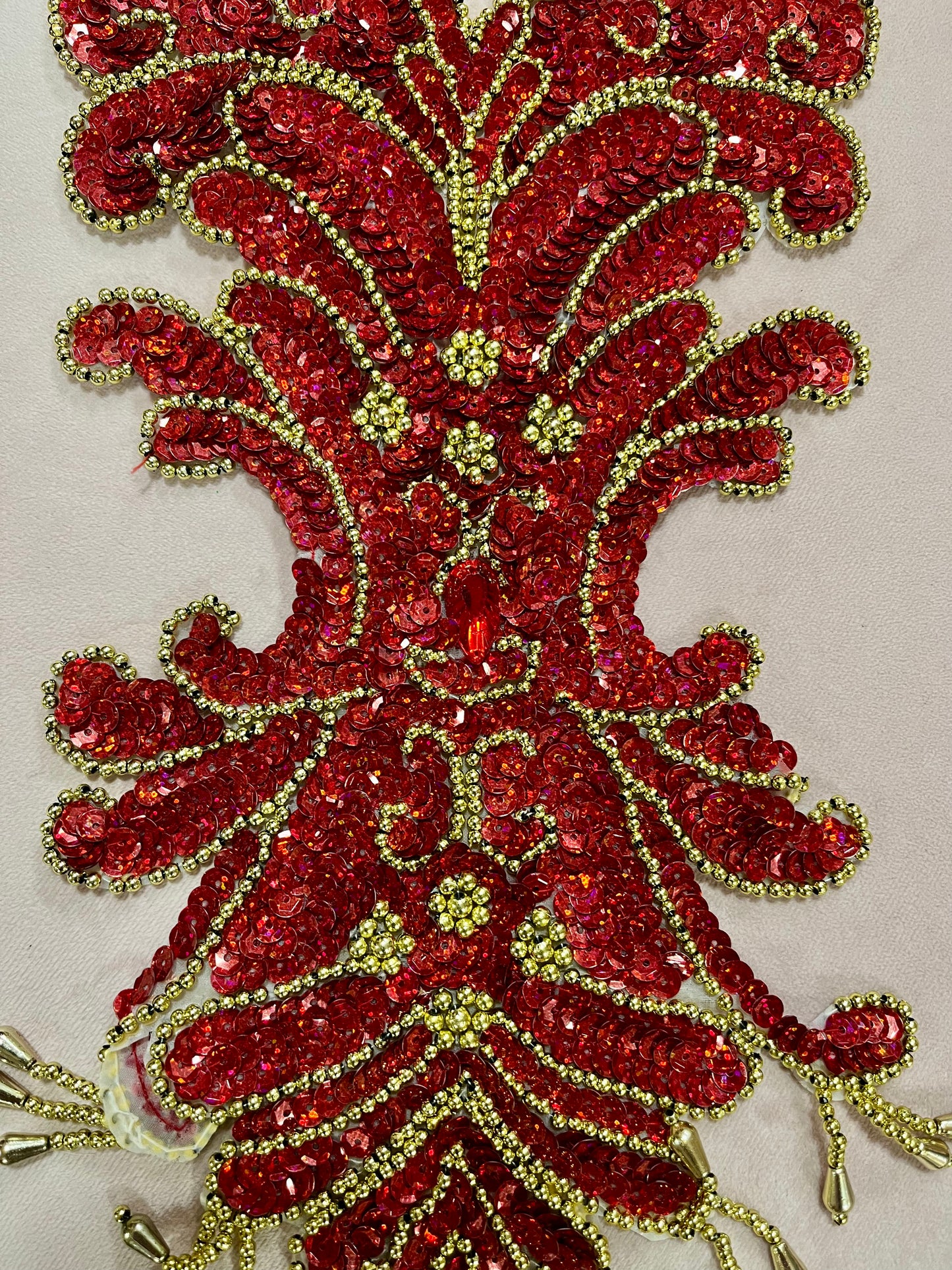 Large Red Sequin and Gold Beaded Appliqué