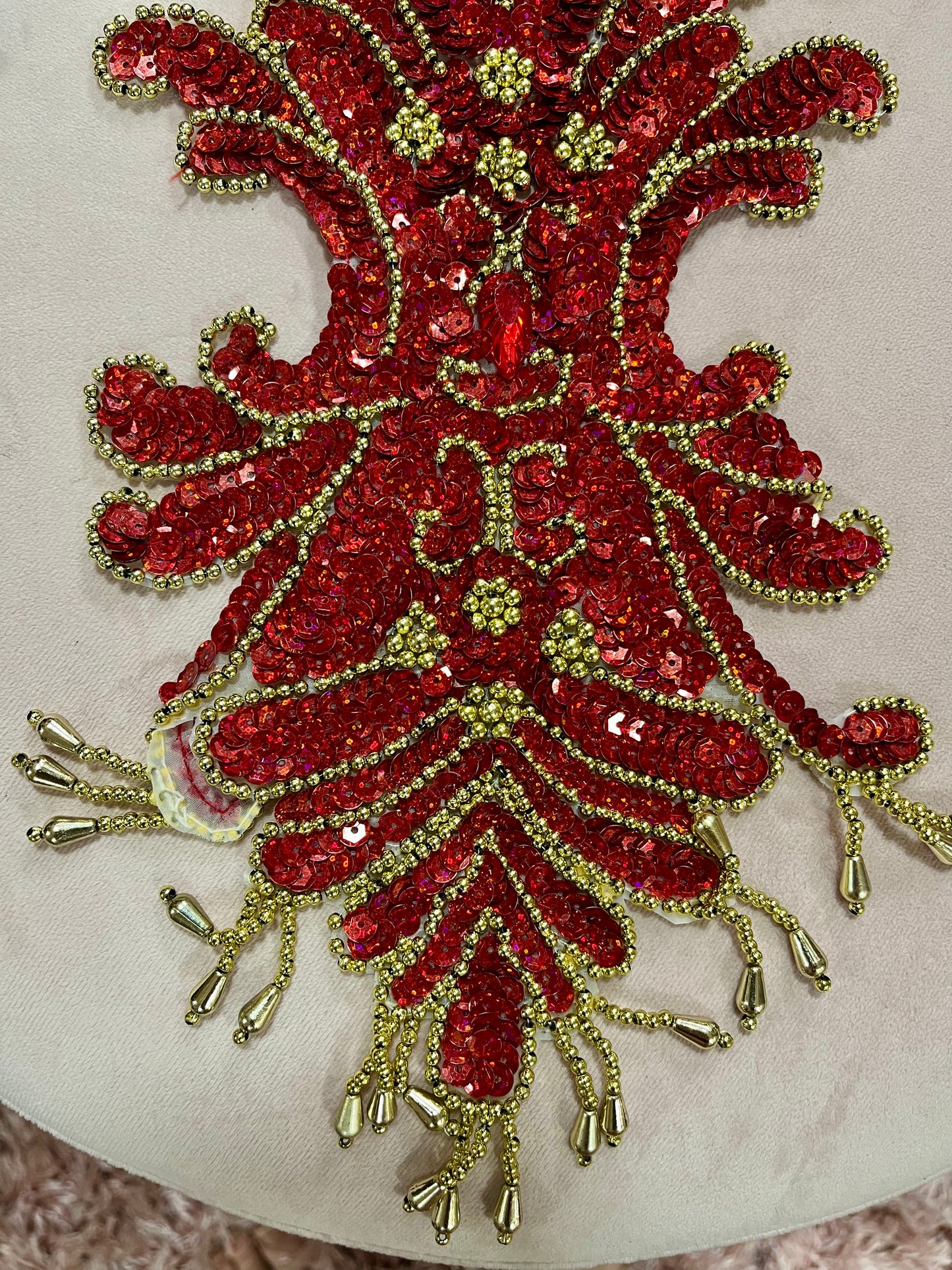 Large Red Sequin and Gold Beaded Appliqué