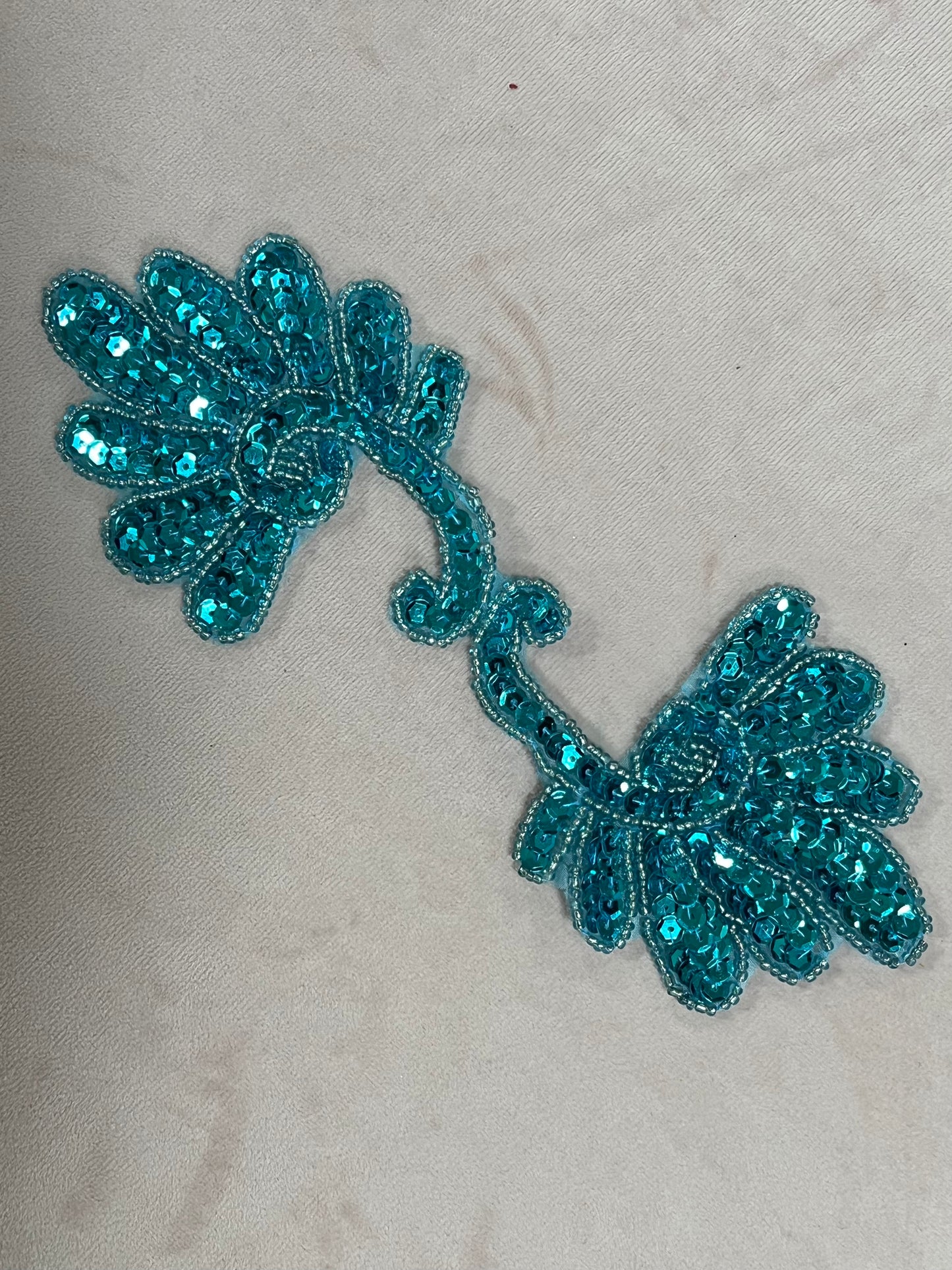 Dark Aqua Sequin and Bead Appliqué