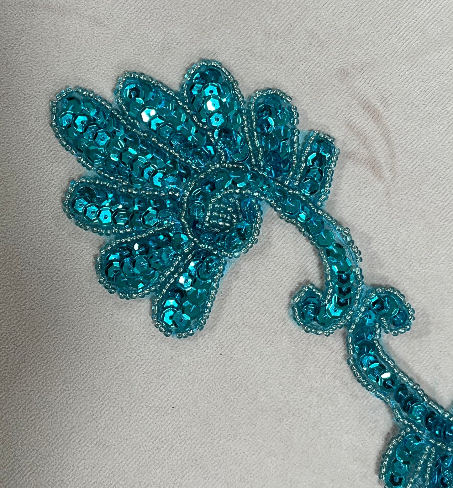 Dark Aqua Sequin and Bead Appliqué