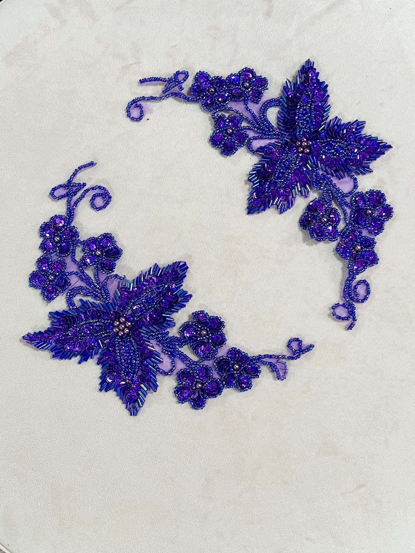 Purple Sequin and Beaded Flower Appliqué