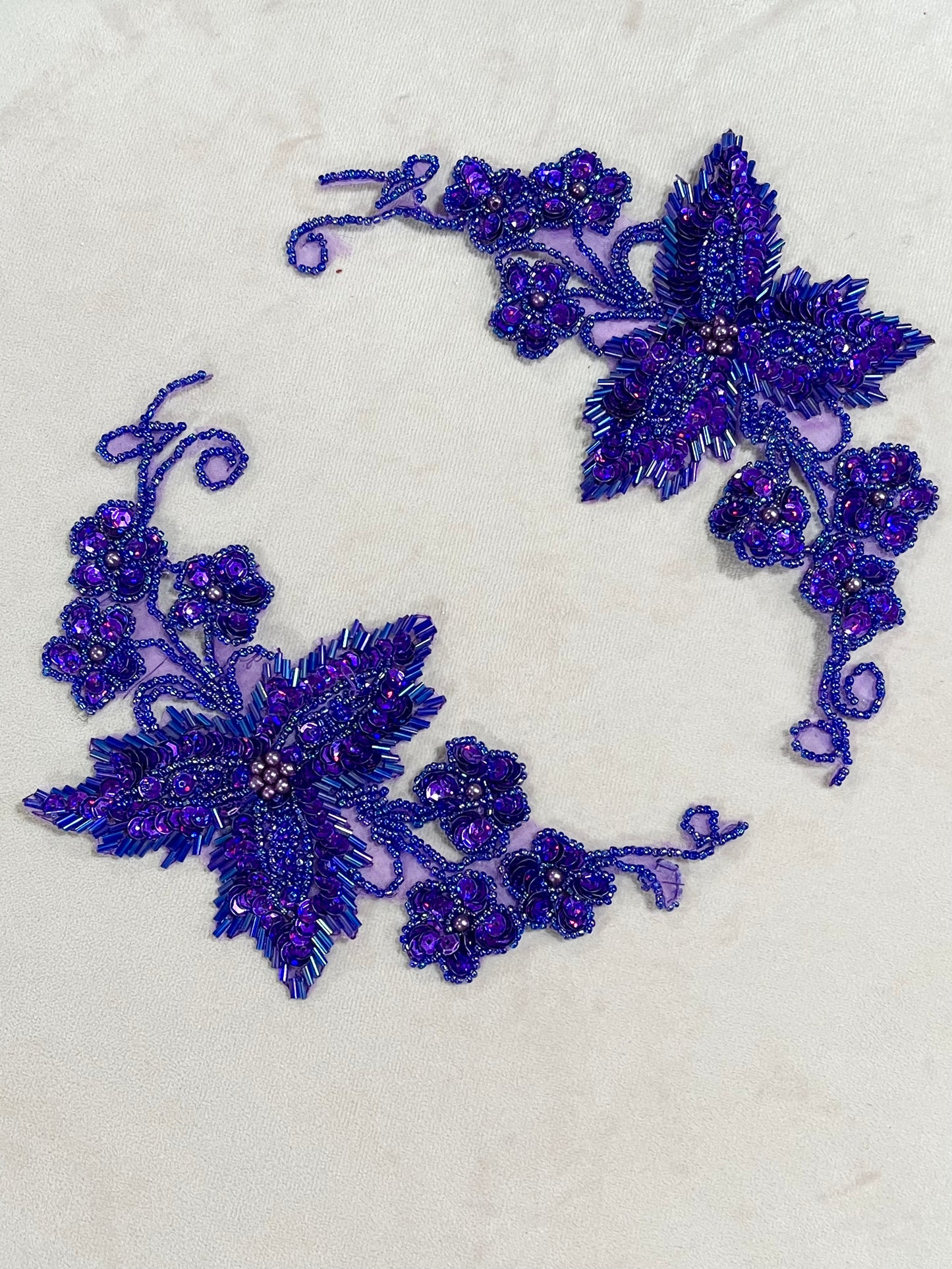 Purple Sequin and Beaded Flower Appliqué