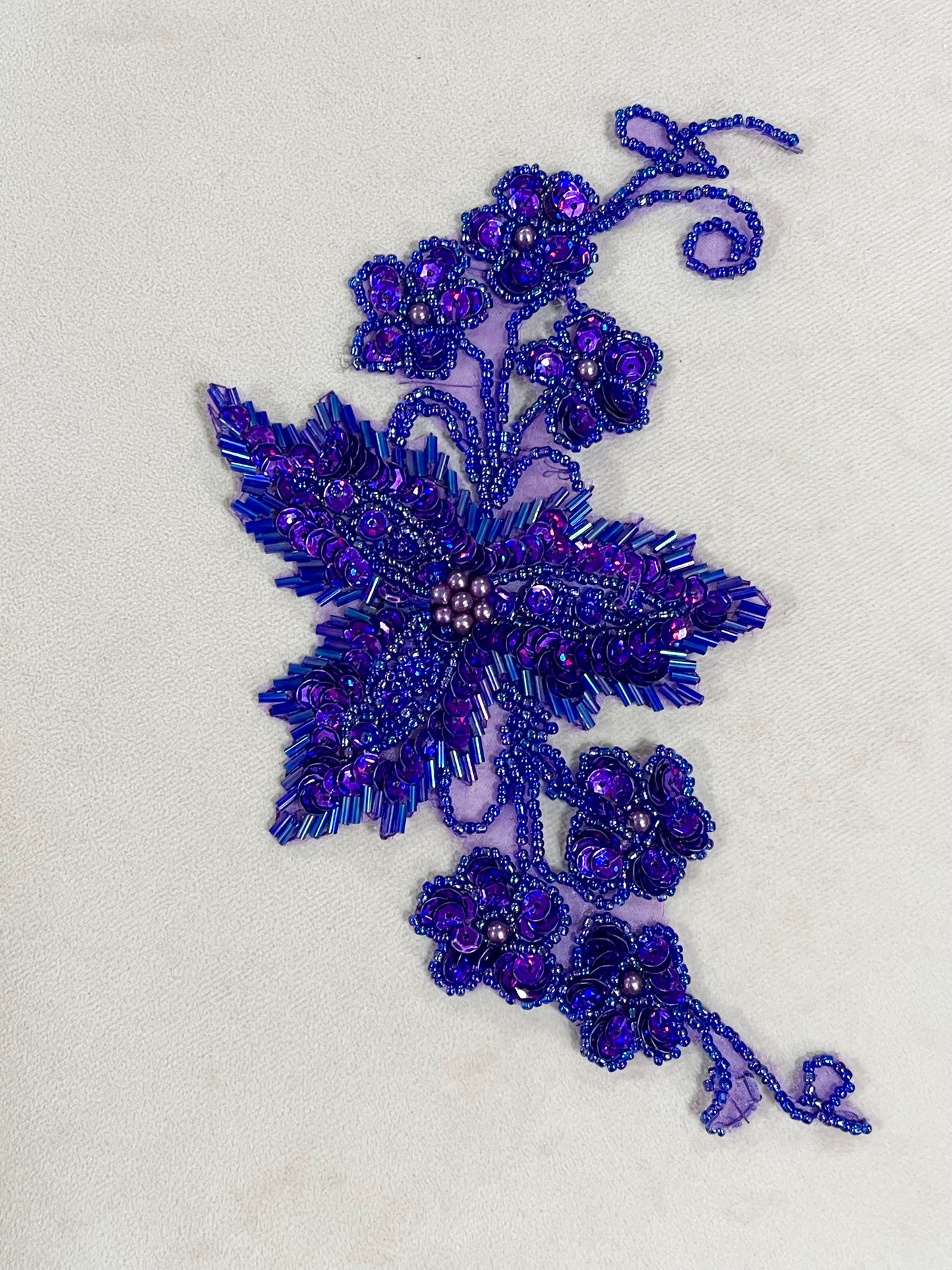 Purple Sequin and Beaded Flower Appliqué