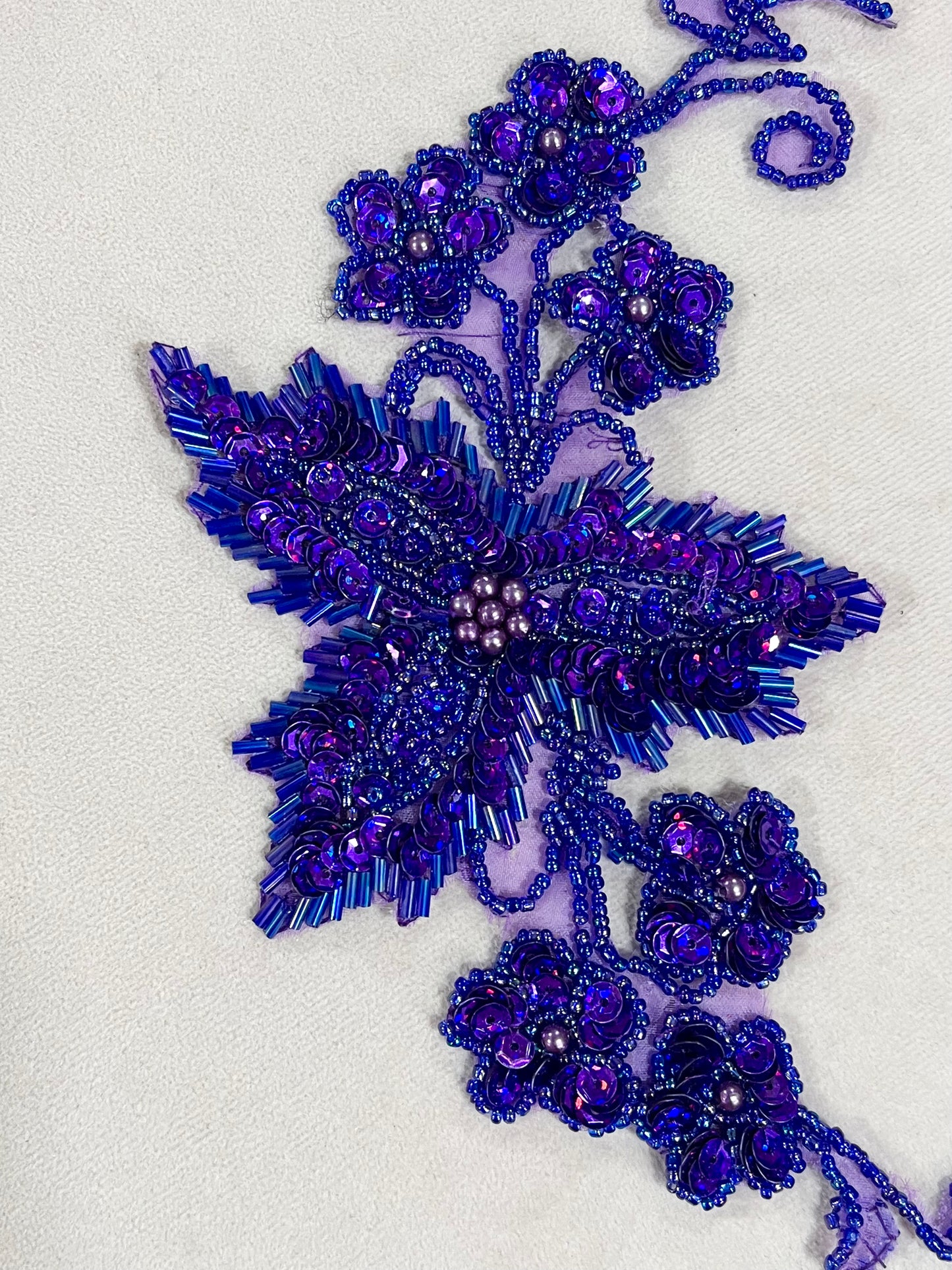 Purple Sequin and Beaded Flower Appliqué