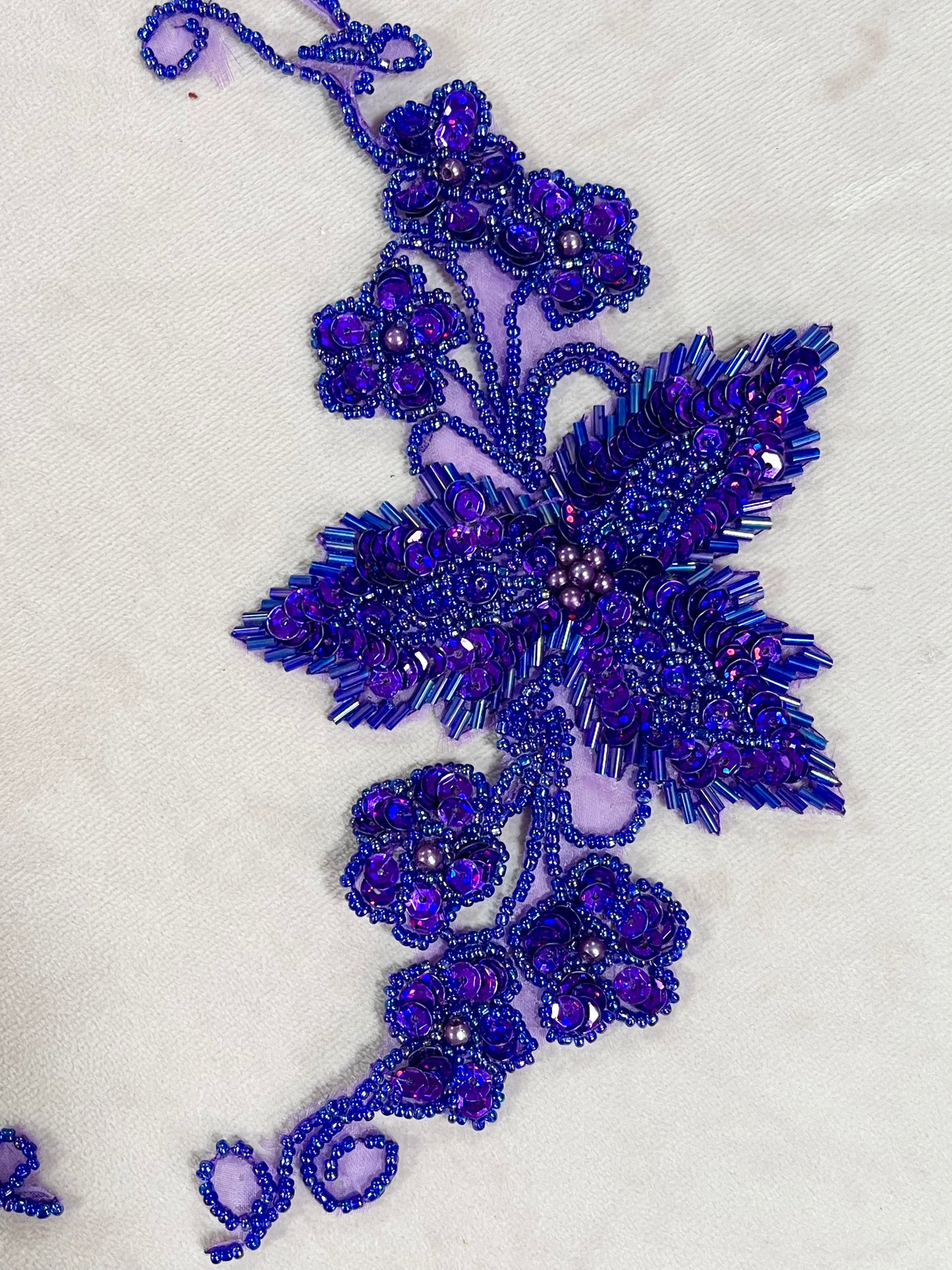 Purple Sequin and Beaded Flower Appliqué